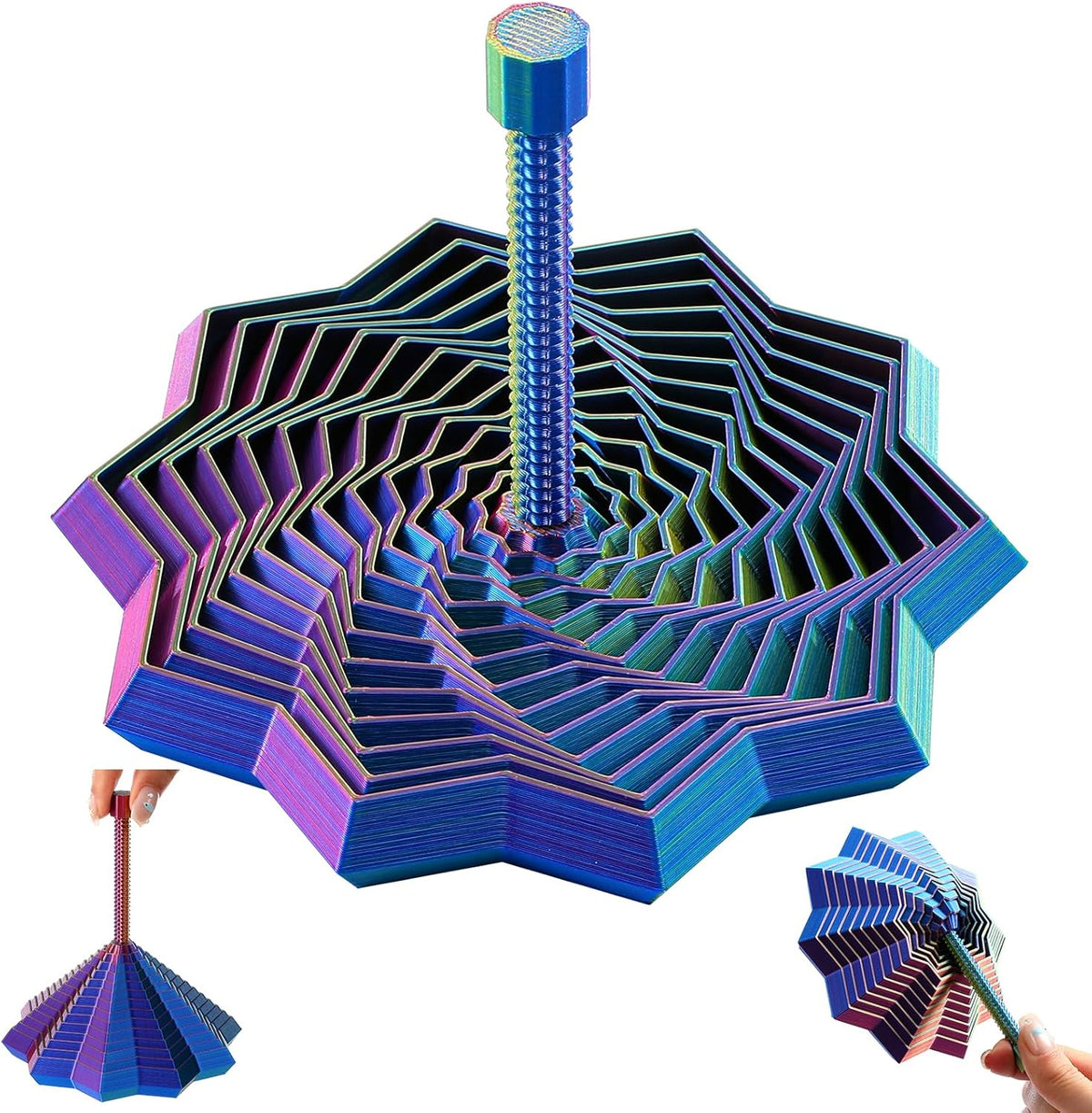Blue and purple layered star spinner with centre handle