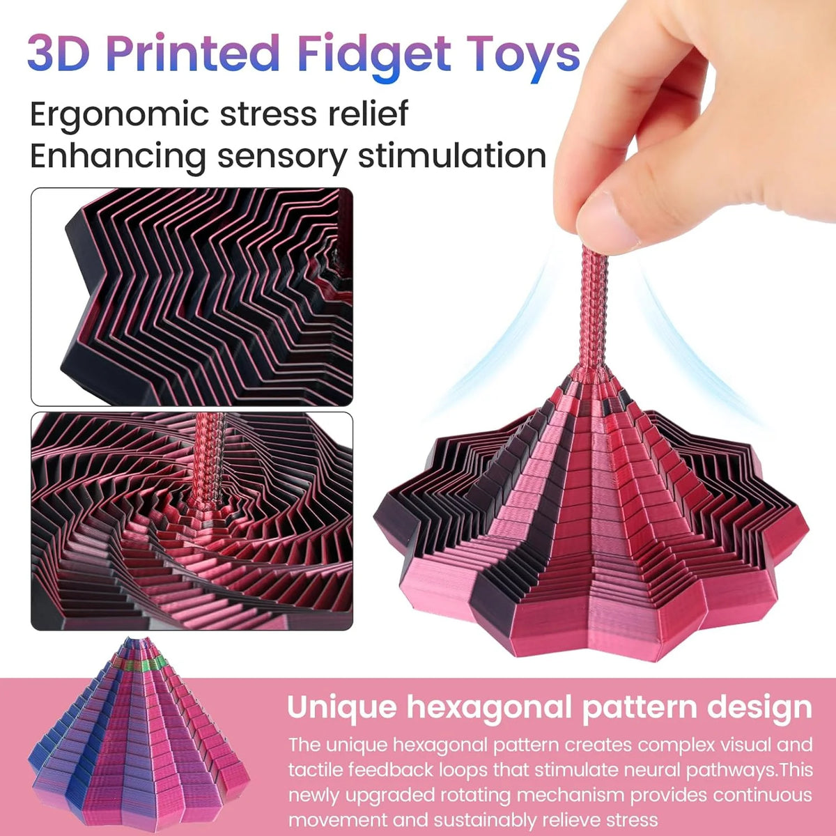 Hand demonstrating a red layered star fidget spinner