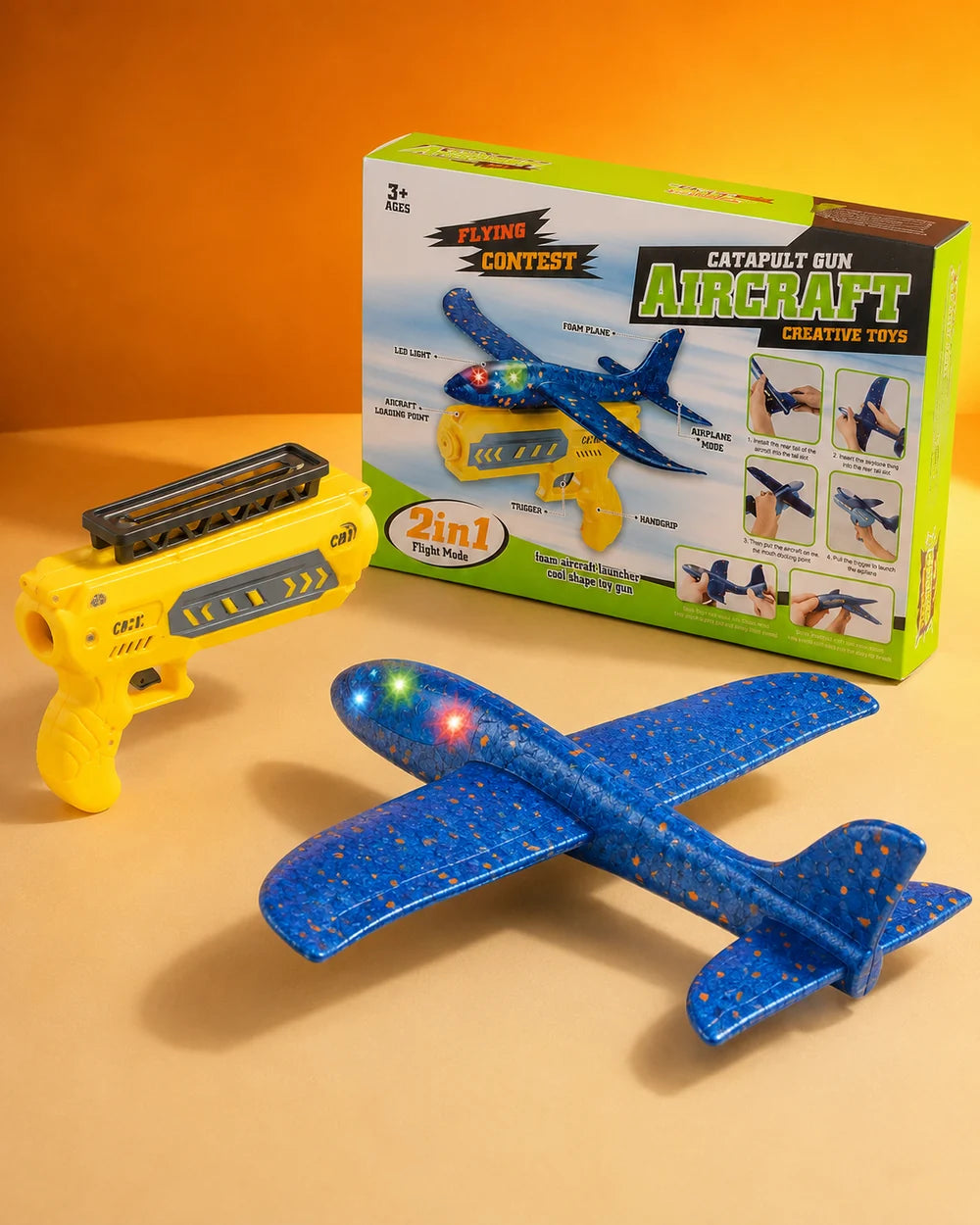 2-in-1 LED Foam Aircraft Launcher Gun
