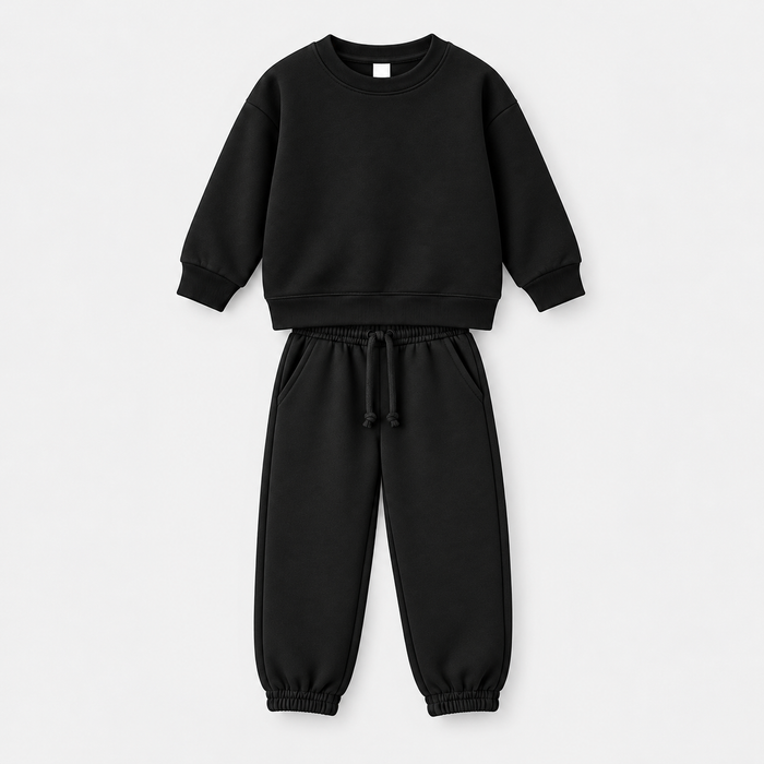 Kids' black crew-neck sweatshirt and jogger set