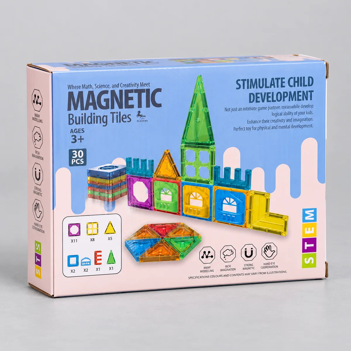30-Piece Magnetic Building Tiles Set