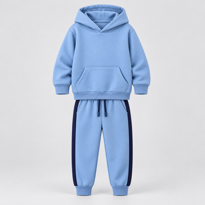 Sky blue hoodie and joggers with navy side panels