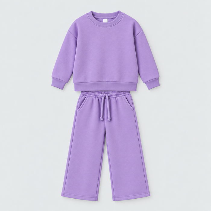 Lavender sweatshirt with matching wide-leg trousers