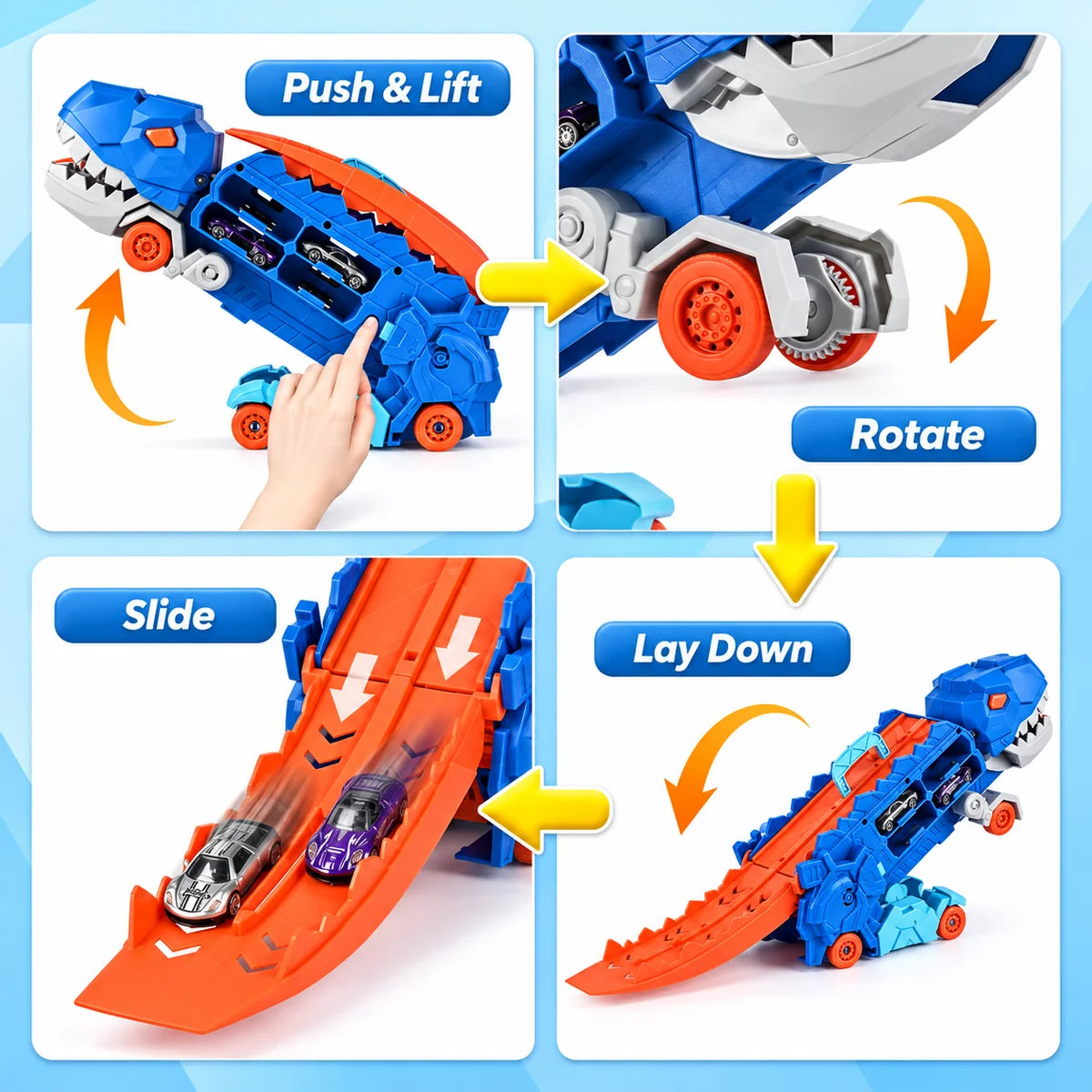 2in1 Foldable Dinosaur Truck - 2Pcs Cars
