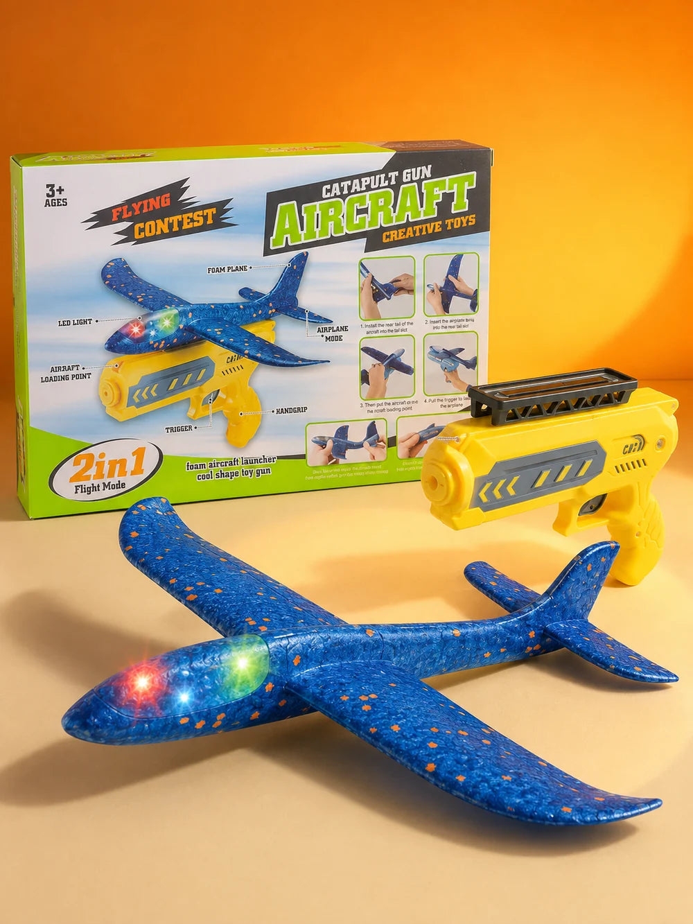 2-in-1 LED Foam Aircraft Launcher Gun