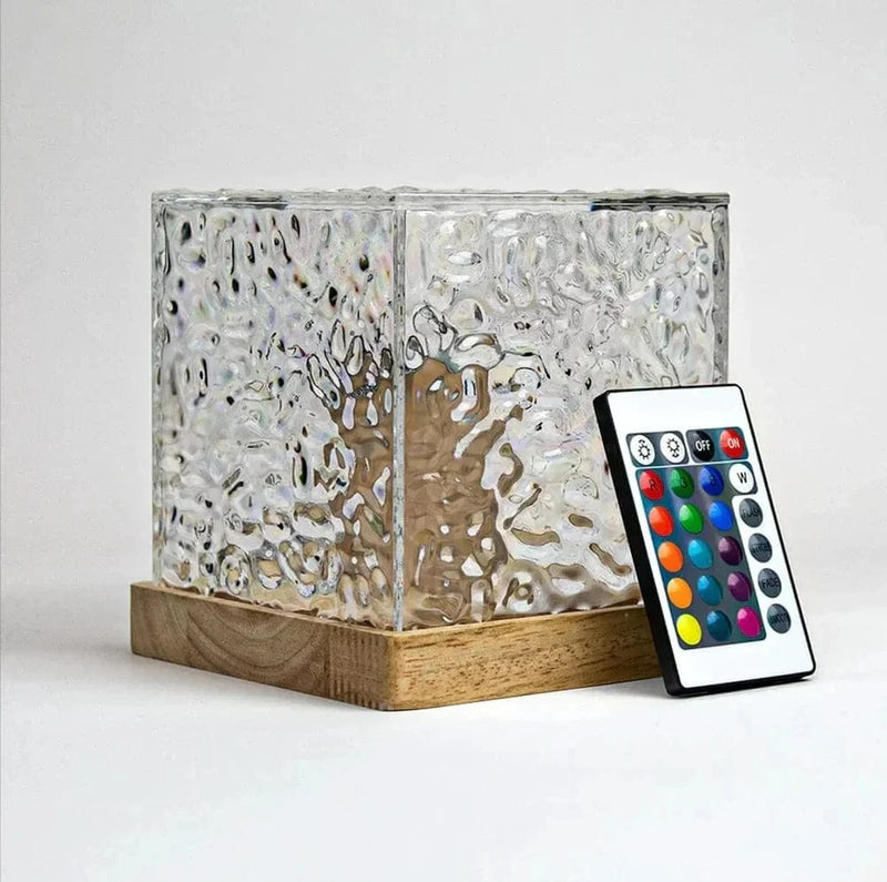 Clear textured Luxela cube table lamp with remote control